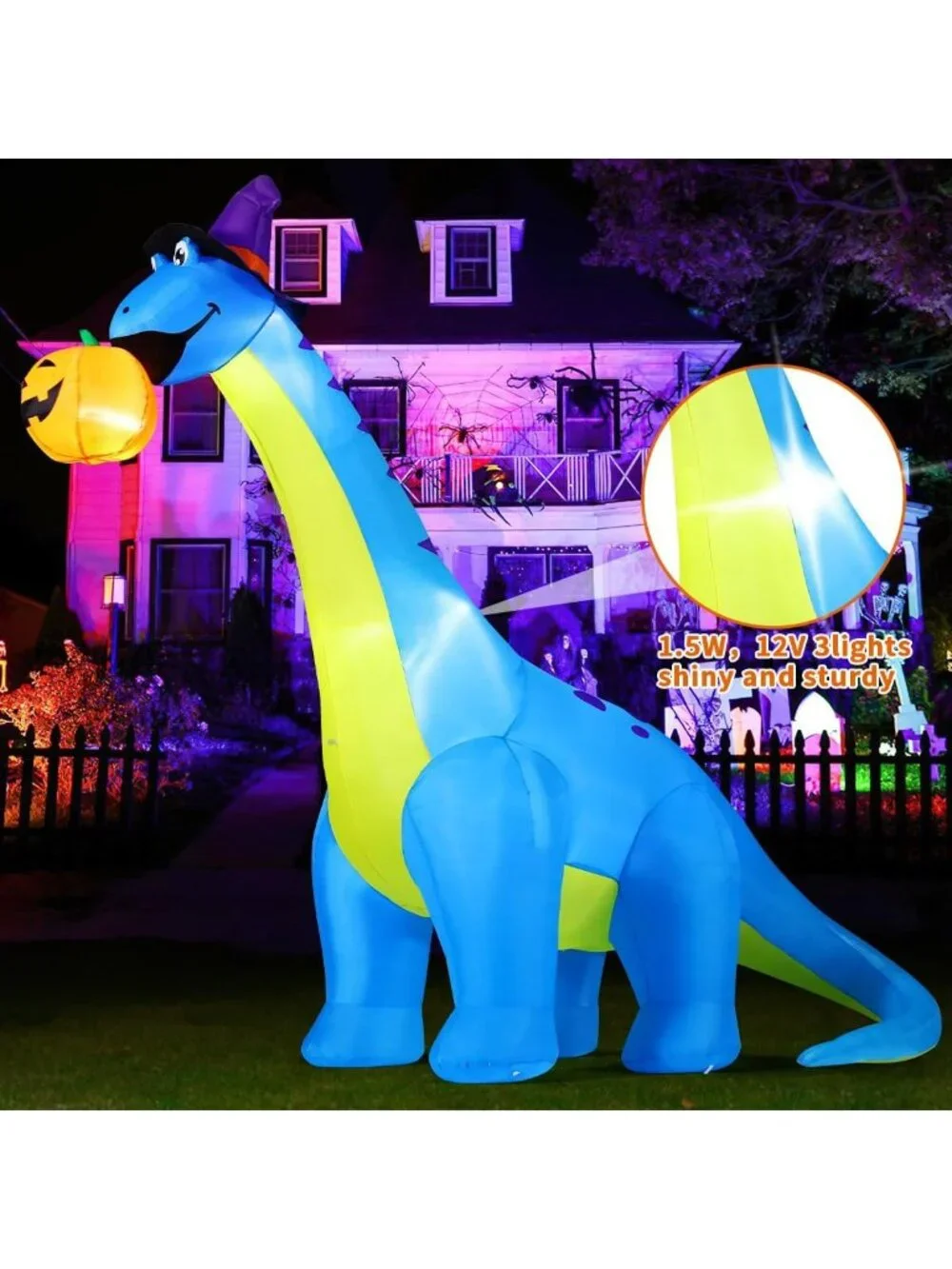 10 FT Halloween Inflatable Dinosaurs with Pumpkins - Fun Outdoor Decor